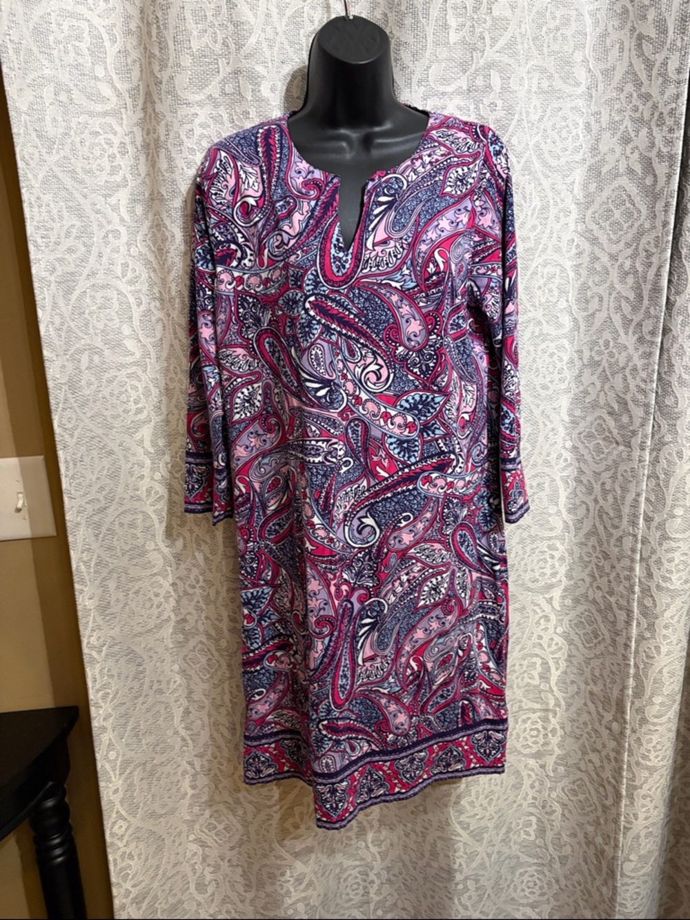 Coolibar Paisley-Print Oceanside Tunic Dress in Pink & Navy - UPF 50+
